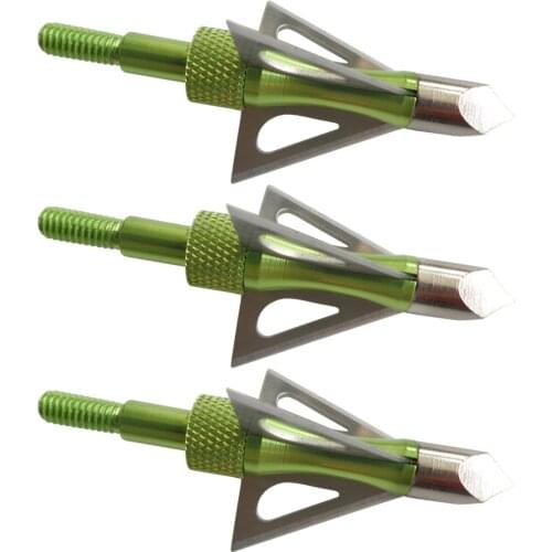 3Pcs 100Grain 3Sharp Blade Green Stainless Steel Broadhead for Outdoor Hunting Shooting