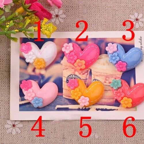 20*16mm 60pcs/bag 6 color optional resin flower flat back beautiful love heart flower for multicolor ornament 004004108