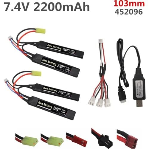 7.4v Battery with Charger for Water Gun 7.4V 2200mAh Split Connection battery for Airsoft BB Air Pistol Electric Toys Gun Parts