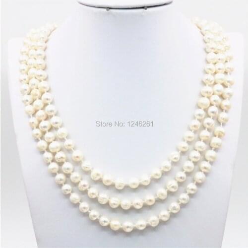 Accessories White Natural Freshwater Pearl Lucky Beads 3ROWS Necklace Chain DIY Jewelry Making Design Women Girls Gifts 7-8mm