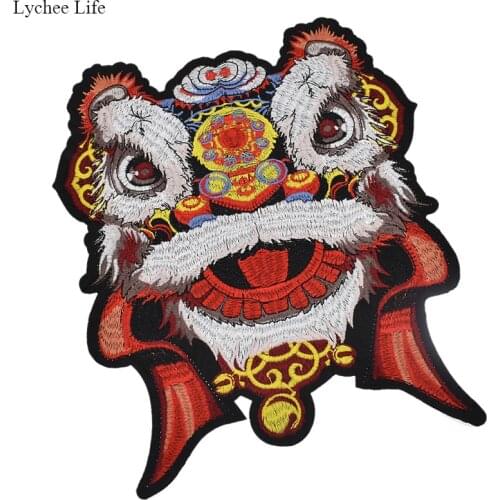 Lychee Life Large 25CM Dancing Lion Tiger Animal Patch For Clothing Applique DIY Hat Coat Dress Accessories Cloth Sticker Anima
