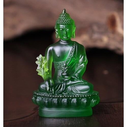 13CM TALL # GOOD Buddha Buddhist bless family home Safety efficacious Protection Crystal resin green the Medicine Buddha Buddha