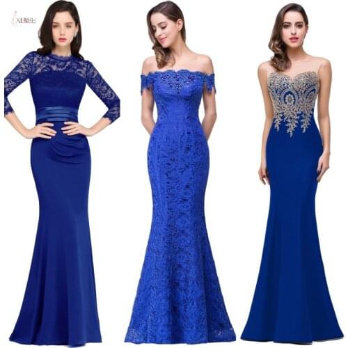 2020 Royal Blue Lace Mermaid Long Bridesmaid Dresses Luxury Applique Wedding Party Gowns robe demoiselle d'honneur