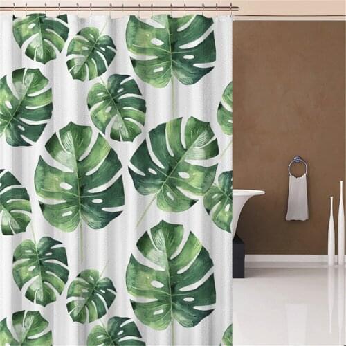 Green Tropical Plant Monstera Palm Leaf Shower Curtain Spring Plant Theme Fashion Waterproof Fabric Home Bathroom Decor Curtains