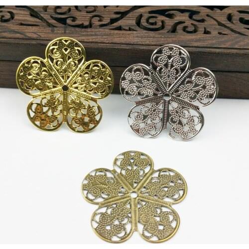 20 pcs/lot 37mm 3Colors Metal Filigree Cross Flowers Slice Charms base Setting Jewelry DIY Components