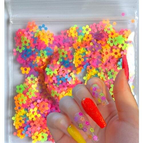 "Flower Power" Neon Glitter Shapes 50g 4mm Bright Neon Daisy flower Nail glitter Colorful Neon Daisy Flower Glitter Shapes,11124
