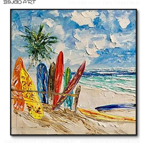Skilled Painter Hand-painted High Quality Special Abstract Knife Seaside Landscape Painting Beautiful Beach and Sea Oil Painting