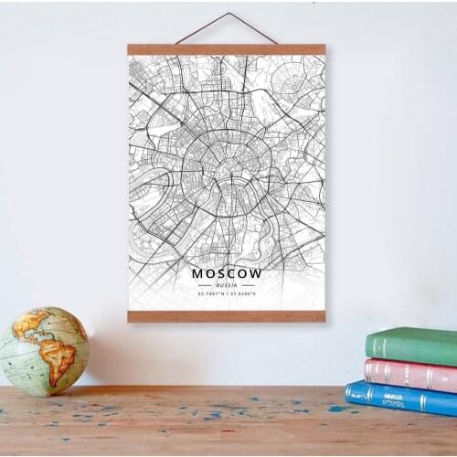 Moscow, Russia City Map Wooden Framed Canvas Painting Home Decor Wall Art Print Pictures Poster Hanger