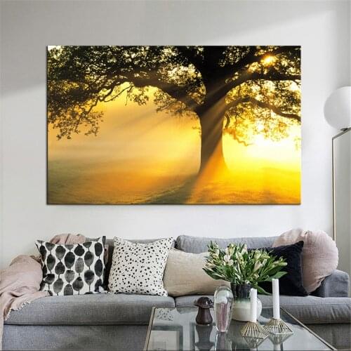 Canvas Picture Sun Light Tree Painting Modern Wall Art Canvas Painting Printed Home Decor Custom Print Photo