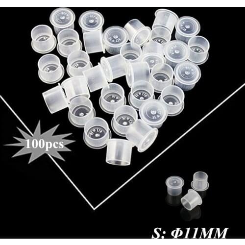 100pcs 11mm Tattoo Ink Cups Cap Self-Standing Tattoo Ink Clean Transparent Supply Wholesale -- STC#11-100