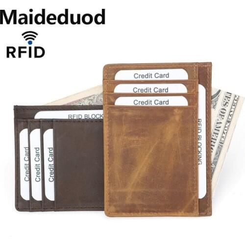 Maideduod New Men Card Holder 100% Genuine Leather Convenient ID Pocket Bank Credit Card Case Anti-magnetic Thin Card Wallet