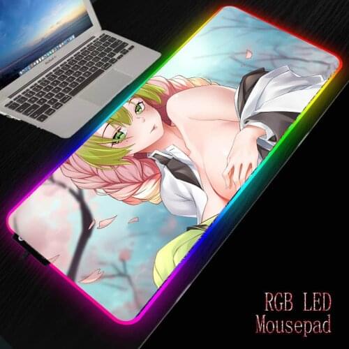 Sexy Girl Anime Demon Slayer Kimetsu No Yaiba Mousepad Xxl Big Gamer Desk Mouse Mat Led Mausepad Backlit Keyboard Mice Mat Light
