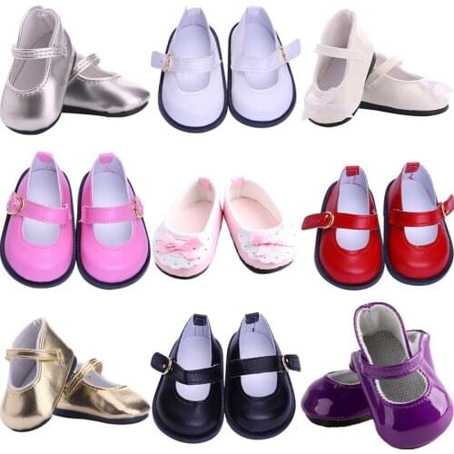 Beautiful Bow Lace Leather Doll Shoes 7 cm For 18 Inch Doll 43 CM Born Baby Doll,Toys For Girls,Our Generation Doll Accessories