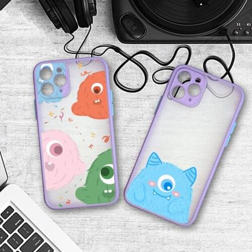 Cute Cartoon Monster Phone Case Bumper Shockproof Trasparent For iPhone 11 Pro Max 12 Mini XR X XS 8 7 Plus purple Cover