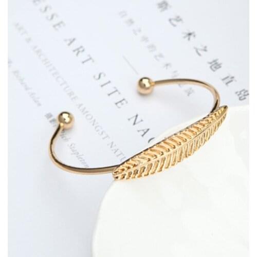 Fashion Punk Style Women Jewelry Adjustable Gold color/Silver Color Leaf Beads Open Bangle Bracelet Cheap Wholesale