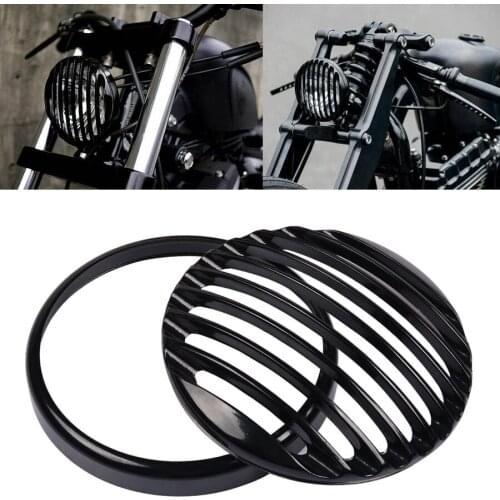Motorcycle 5 3/4" Headlight Grill Cover Aluminium Black Head Lamp Guard Protector For Harley Davidson 883 XL1200 Iron 2004-2014