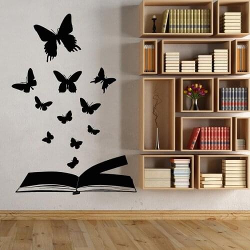 Wall Decal Open Book Magical Butterfly Library Books Store Interior Decor Read Corner Fairy Tale Art Mural Vinyl Sticker C028