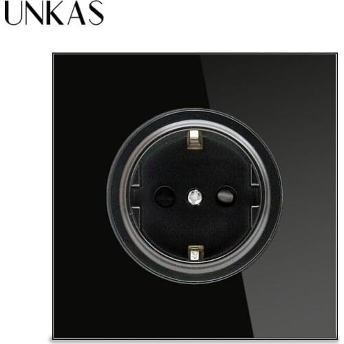 UNKAS 2019 New Arrival Grounded With Child Protective Lock Crystal Glass Panel 16A EU Standard Wall Power Socket Outlet