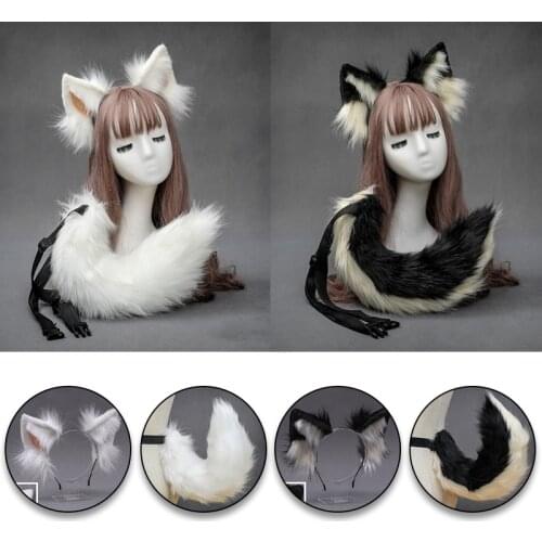 Lolita Hair Hoop Hairpins Plush Fox Ears Hairbands +Tails Set Anime Cosplay Costume Headband Props Halloween Hair Accessories