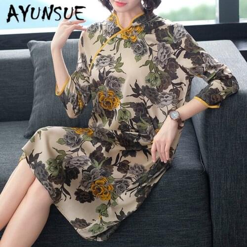Real Silk Dress Women Spring Summer Dress Korean Fashion Midi Dress Elegant Vintage Party Dress Vestido Mujer P8206 YY2538