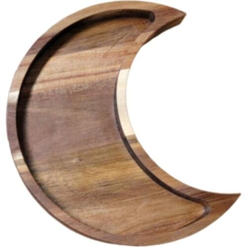 Moon Shape Dish Tray Storage Bowl Crystals Stones,Wood Box 26.7 X 12.7cm