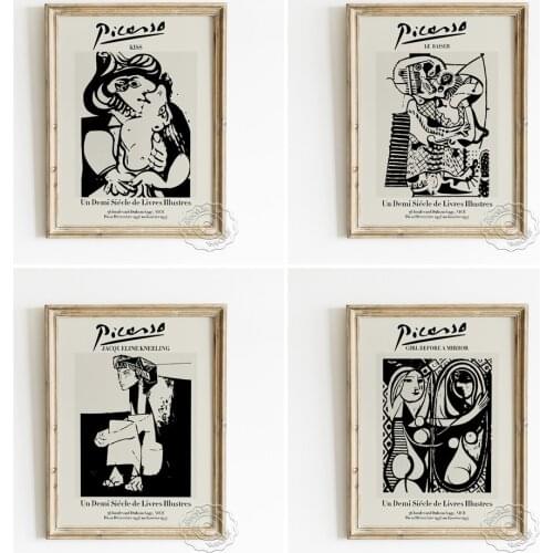 Pablo Picasso Exhibition Girl Before A Mirror Poster, The Kiss Surrealism Art Prints, Jacqueline Kneeling Abstract Wall Decor
