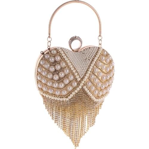 Luxury Fashion Evening Bags For Women 2020 Diamond With Pearl Crossbody bags ladies Peach Heart HandBags Wedding Purse