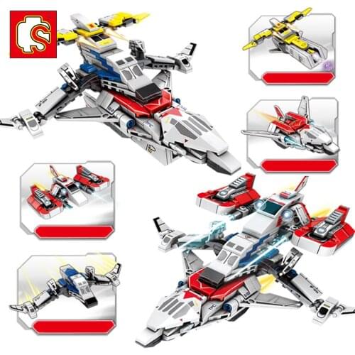 SEMBO 429Pcs City Space Ultraman Fighter Model Building Blocks Boys DIY Cosmic Spacecraft Figures Bricks Toys For Children Gift