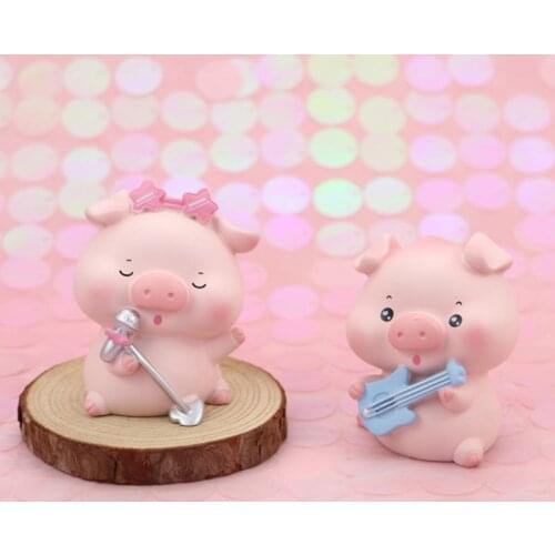 Cute Mini Resin Little Pig Band Decor Animal Pig Crafts Decor Figurines Accessories Creative Decor Cartoon Music Pig Ornament