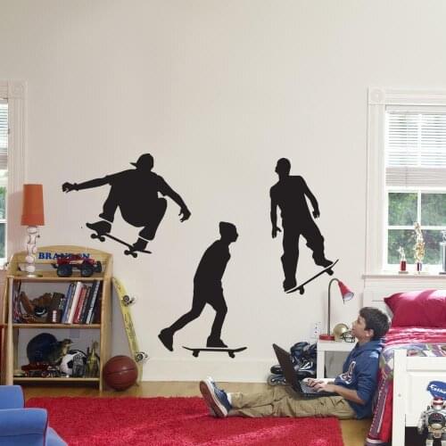 Skaters Wall Sticker Skateboard Silhouette Vinyl Wall Decals for Kids Room Teenagers Bedroom Wall Decor Removable Mural X522