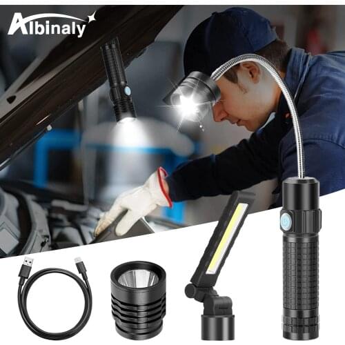 LED Flashlight 3 In 1 Torch USB Rechargeable Work Light Lantern Waterproof Barbecue Lamp Tail Magnet Design 18650 Table Lights