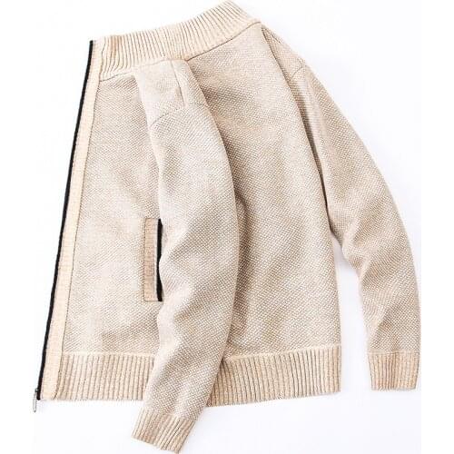 Fashion sweater cardigan men autumn/winter with cotton thick warm coat solid color stand collar jacket mens spring/autumn