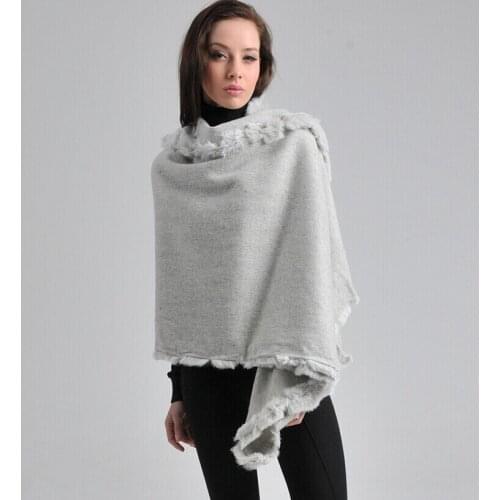Dark Gray 100% Wool Rabbit Fur Scarf Shawls Korean Style Lady Fashion Wrap Vintage Pashmina Poncho 180*70cm 011605