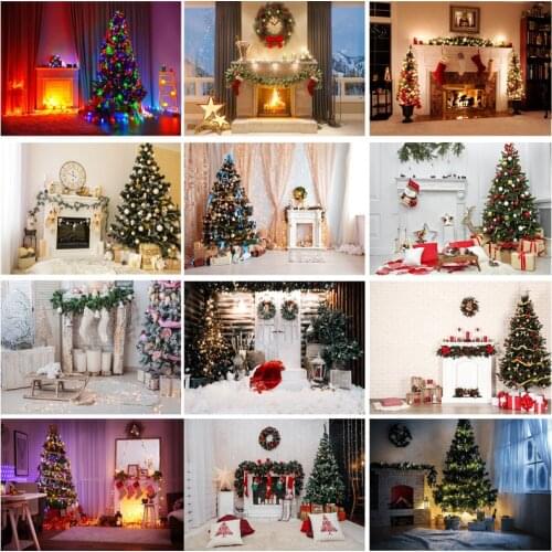 SHUOZHIKE Vinyl Christmas Day Photography Backdrops Prop Christmas Tree Fireplace Photographic Background Cloth 21710CHM-003