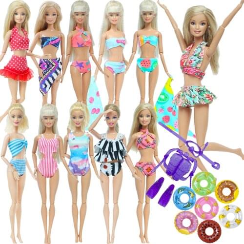 High Quality Doll Outfits 2 Summer Beach Wear Bikinis Random 1 Swim Ring 1 Diving Suit Clothes for Barbie Doll Accessories Toys