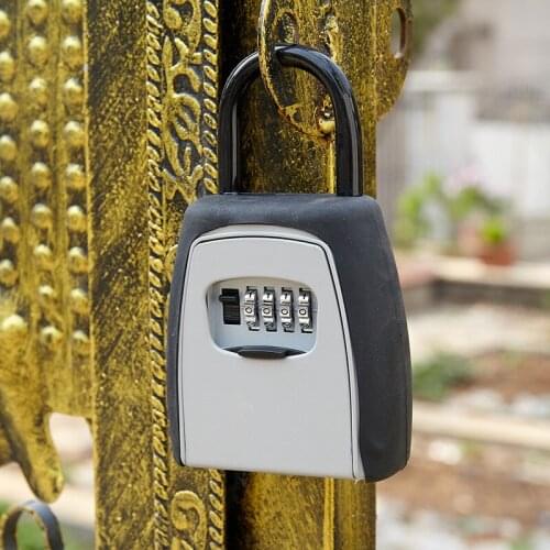 Lock Password Key Box Grey Four-Digit Password Lock Padlock Type Free Installation Padlock Key Lock Box Key Storage Lock Box
