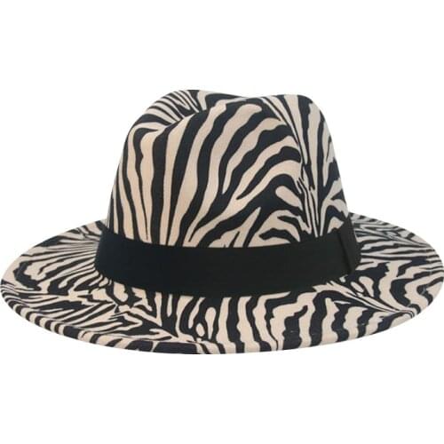 Women hats fedora zabra print fedora hat wide brim band belt casual outdoor fascinator luxury black white striped men women hats