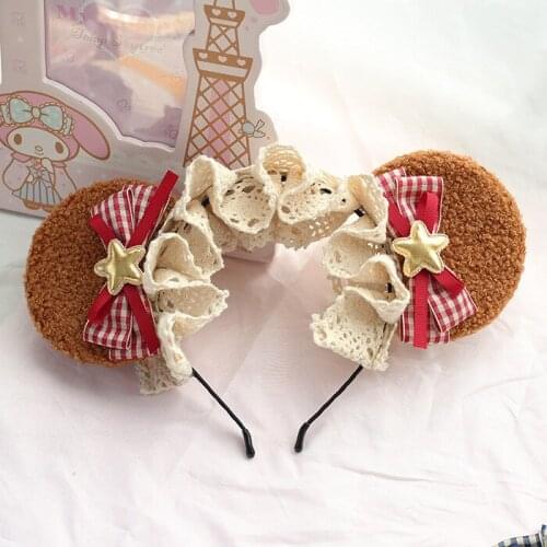 Wholesale women bear ears bow headband girls cute lace headwear ladys hair accessories ins korea style hairbands