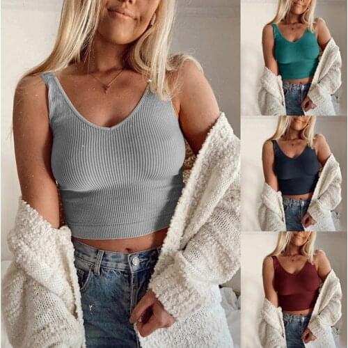 2021 New Women Casual Crop Top, Adults Slim Sleeveless U-shaped Neck Ribbed Sport Tank Top Fashion Summer Soft