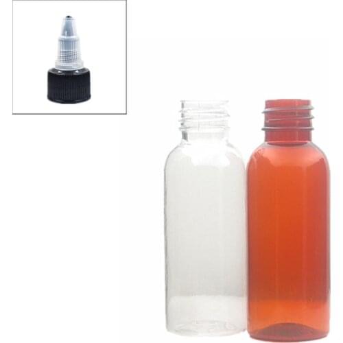 30ml empty clear/amber plastic pet bottle with black twist-open dispensing cap X 10