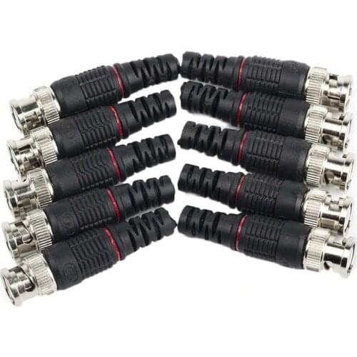 10pcs BNC Male Plug Pin Solderless Straight Angle Video Adapter BNC Connector for CCTV Surveillance Camera Security System