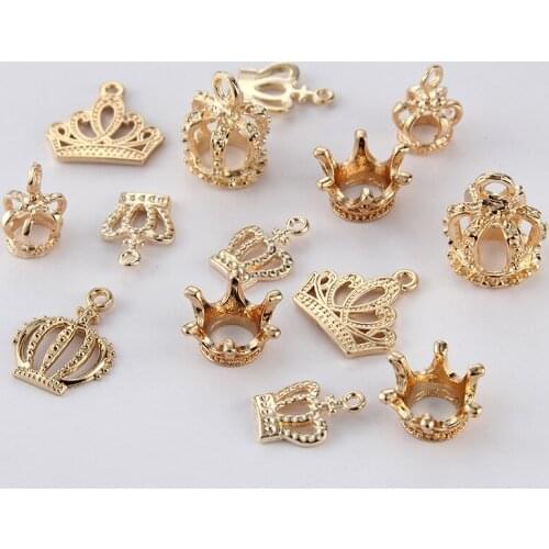 100Pcs/Lot Gold Color Diy Accessories Mixed Styles Crown Charms Pendants For Handmade Jewelry Making