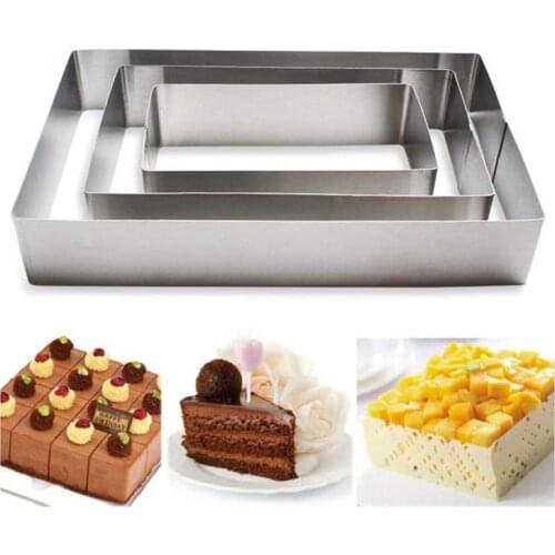 3pcs Stainless Steel Mousse Ring Rectangle Cake Mould 4/6/8INCH Fondant Cookie Cutters Mousse Baking Bakeware Cake Tools Kitchen