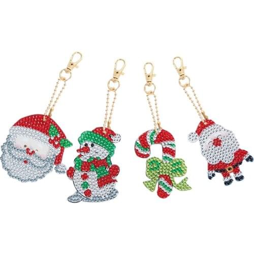 4pcs DIY Full Diamond Special Diamond Painting Keychain Cartoon Owl Santa Pendant Keychain Jewelry Keychain Gift