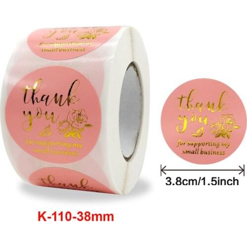 500pcs 1.5inch Pink Gold Gift Sealing Stickers Thank you Flowers Scrapbooking Stickers Festival Birthday Party Gift Labels