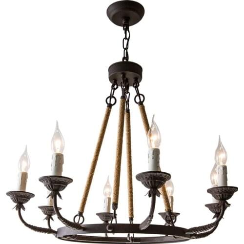American country wrought iron chandelier retro hemp rope industrial style living room restaurant coffee shop clothing store lamp