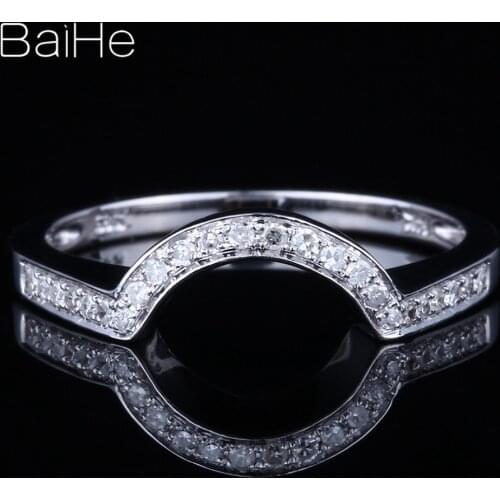 BAIHE Sterling Silver 925 0.15CT Certified H/SI Round 100% Genuine Natural Diamonds Party Women Office/career Fine Jewelry Ring