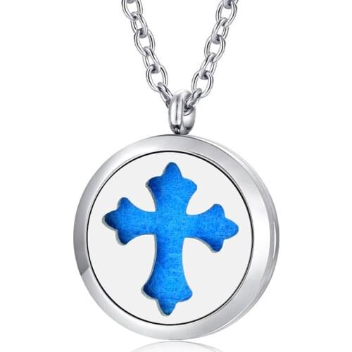 Free With Chain as Gift! 30mm Magnetic 316L Stainless Steel religious christian Aromatherapy Oil Diffuser Pendant Necklace