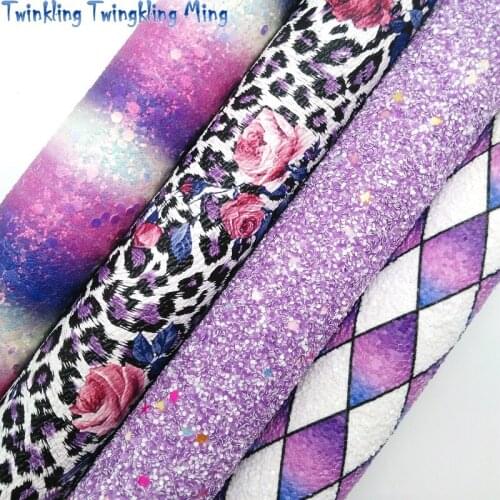Twinkling Twinkling Purple Diamond Rainbow Chunky Glitter Leather Rose Leopard Synthetic Vinyl Faux Leather Fabric 21X29CM KM524