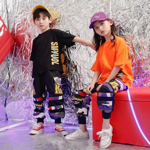 Kids Hip Hop Ballroom Dancing Costumes for Girls Boys Jazz Dance Clothes Party Stage Wear Costume T Shirt Fashion Pants Outfits